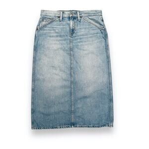 RE/DONE Low Rider Denim Midi Skirt Sz 26  Vintage Flow Light Wash Blue Low Rise